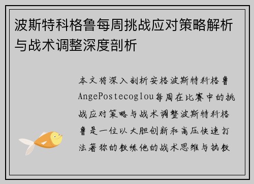 波斯特科格鲁每周挑战应对策略解析与战术调整深度剖析