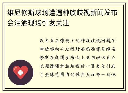 维尼修斯球场遭遇种族歧视新闻发布会泪洒现场引发关注